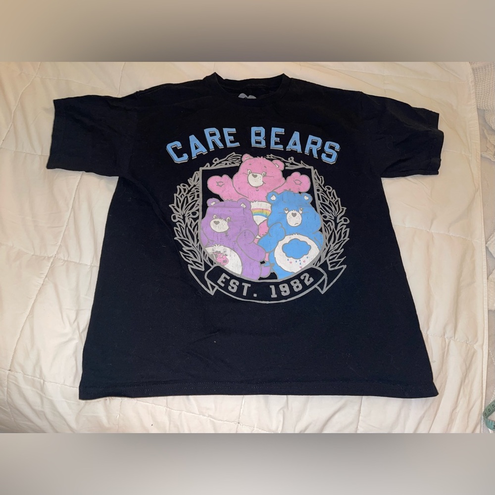 Care Bears Black T-Shirt with Purple and Blue Graphic Size XS